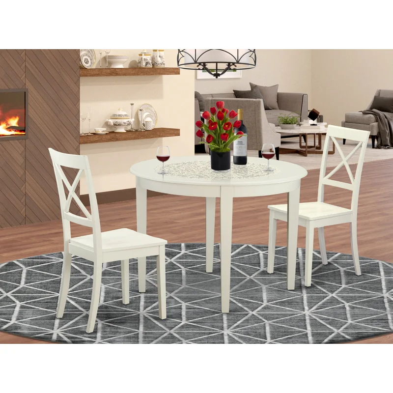 BOST3-WHI-W 3 Pc Dining room set for 2-Small Kitchen Table and 2 Kitchen Chairs
