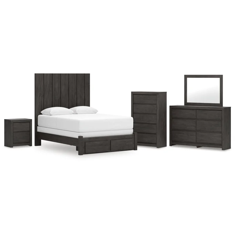 Parlayon Queen Panel Storage Bed Dresser Mirror Chest and Nightstand