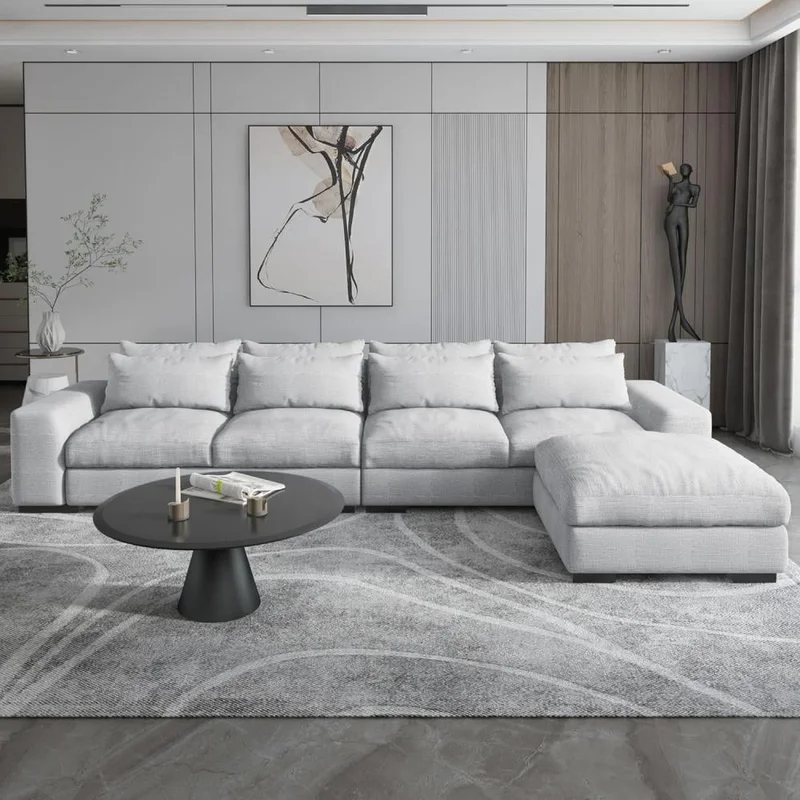 Royal | Sleek Scandinavian L-Shape Sofa - Light Gray - 300x200x90x80 cm