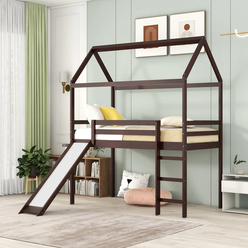 Twin Loft Bed with Slide House Bed with SlideGray(OLD SKU :WF286245AAP)