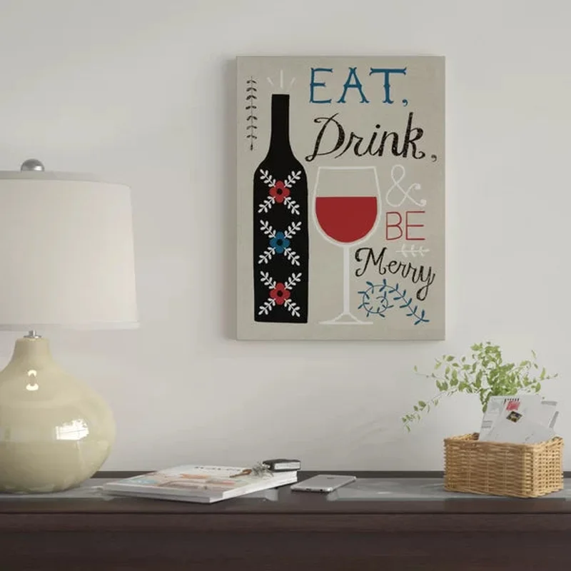 Eat Drink And Be Merry by Oliver Towne - Graphic Art on Canvas 19 x 14 x 2