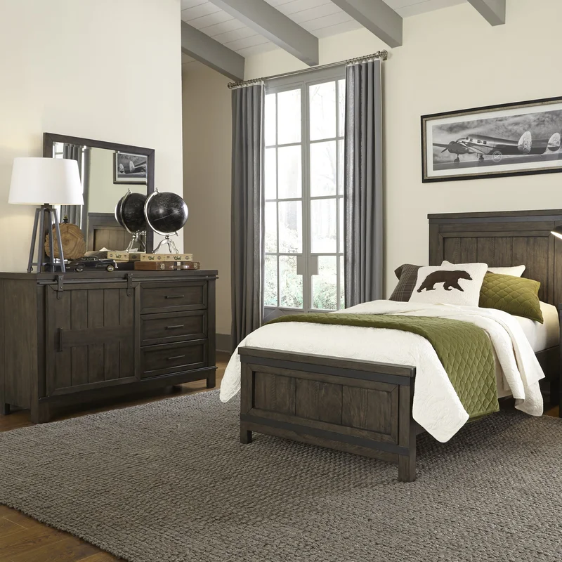 Thornwood Hills 759-YBR-TPBDM Twin Panel Bed Dresser & Mirror
