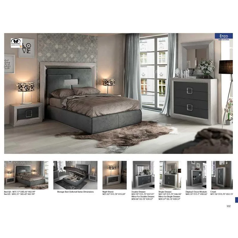 Enzo Queen Bed With Storage Kit In Grey - Enzostoragekitqs | ESF