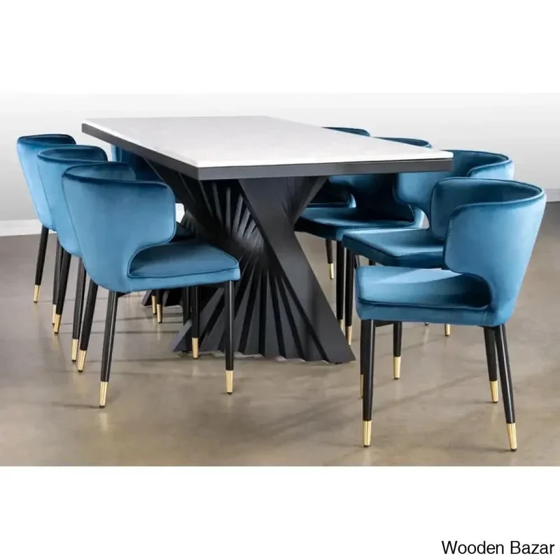 Pariston Luxury 8 Seater Marble Top Pedestal Dining Set