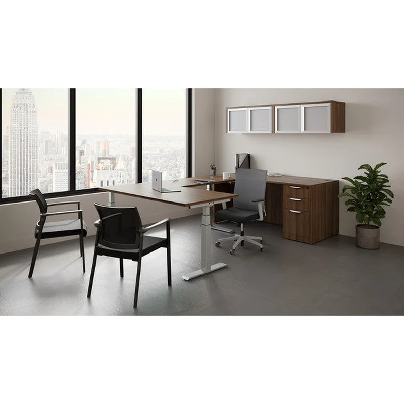 StandUp Standing U Shaped Adjustable Height Desk with Hutch & Drawer Pedestal