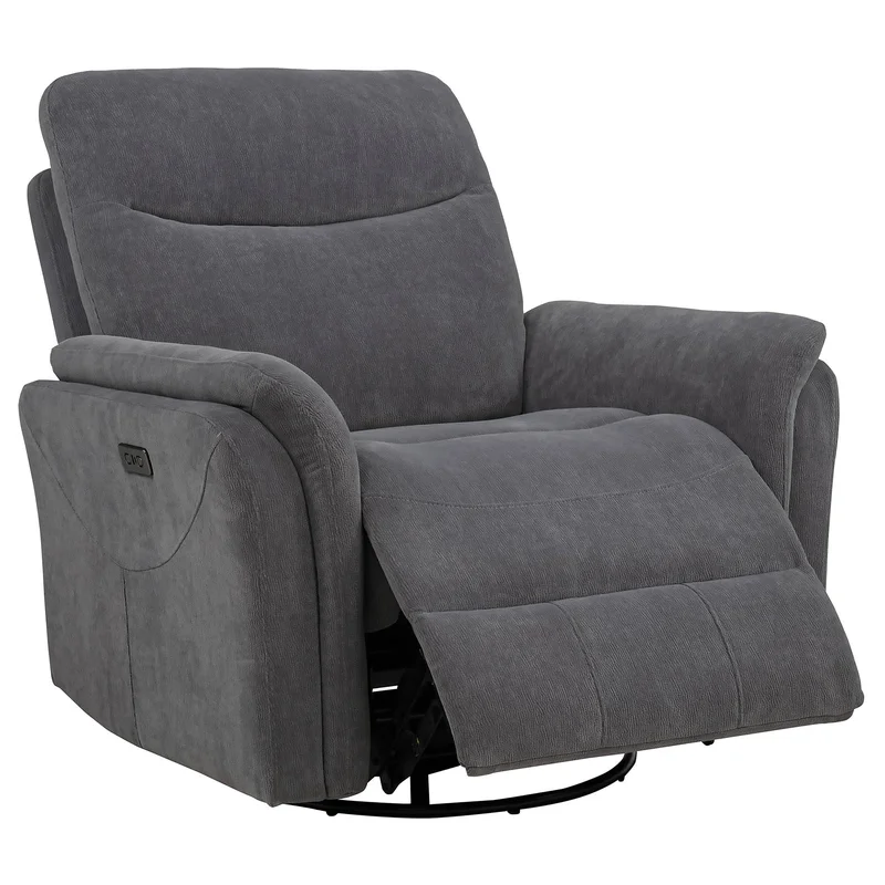Adler Charcoal Gray Upholstered Power Swivel Glider Recliner
