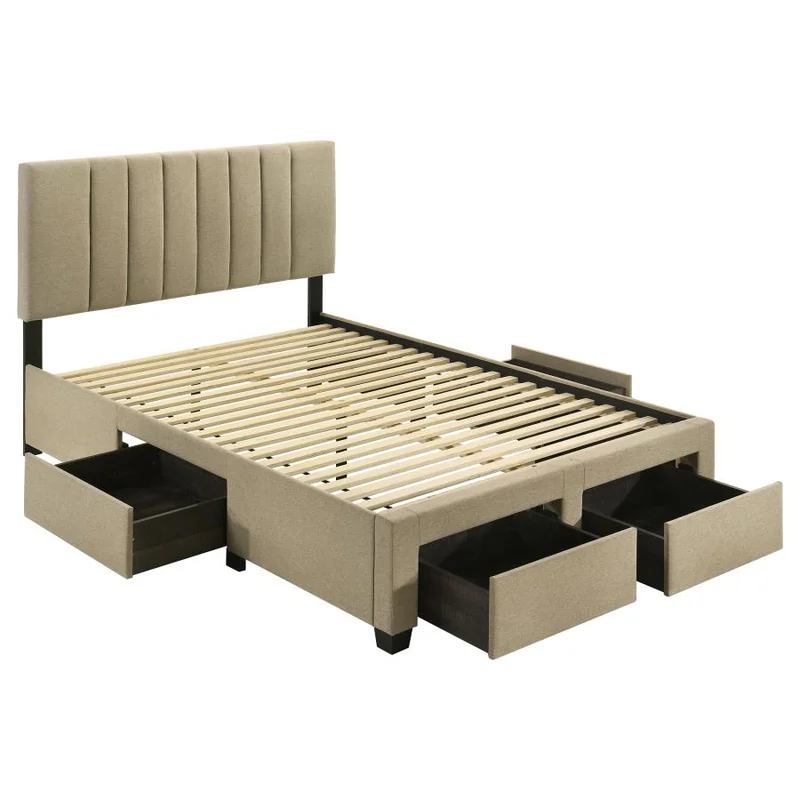 Wheatland 4-Drawer Upholstered Full Storage Bed Light Brown