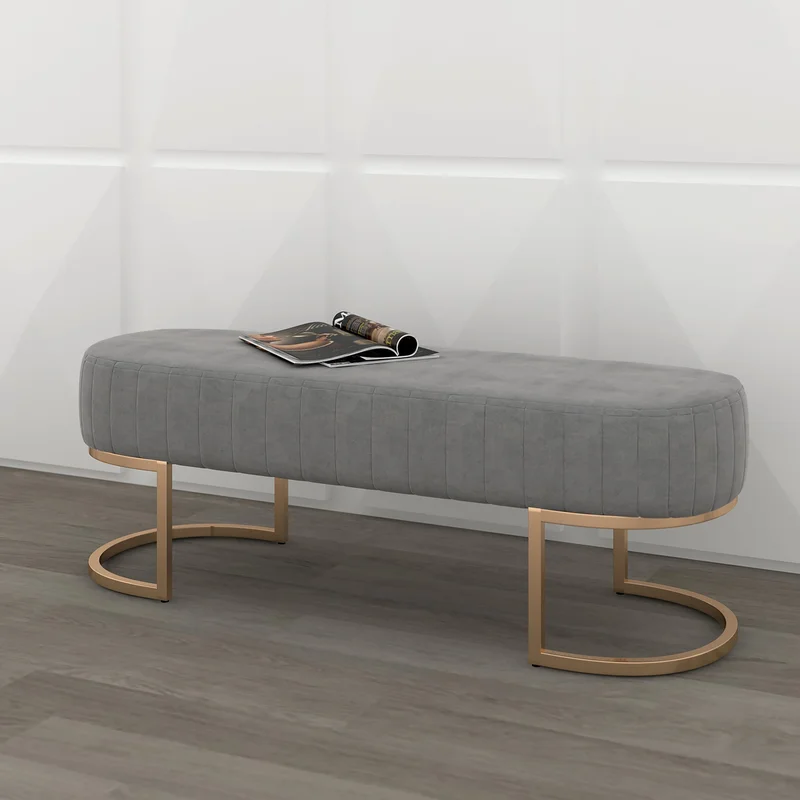 Worldwide Home Furnishings Zamora-Bench-Grey/Gold Leg Bench 401-534GRY/GL