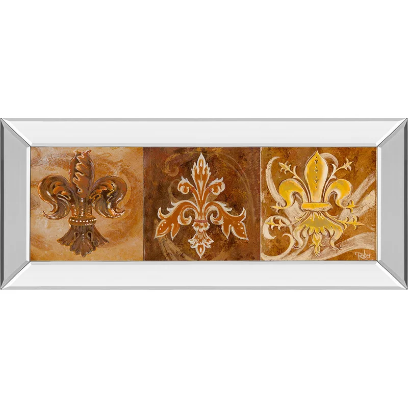 Fleur De Lis Trio Il By Thomas Riker Mirror - Framed Print Wall Art - Dark Brown