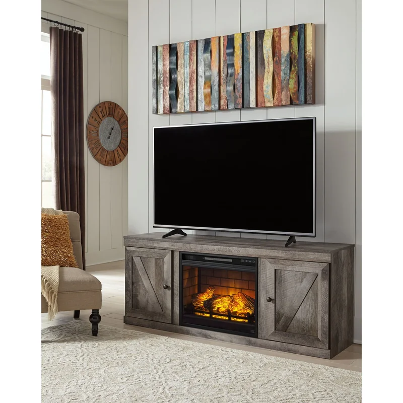 Wynnlow - TV Stand With Faux Firebrick Fireplace Insert - Gray