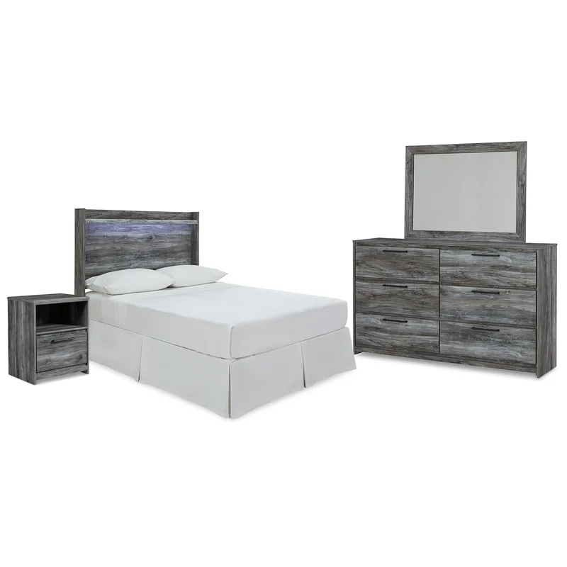 Baystorm Full Panel Headboard with Mirrored Dresser and Nightstand