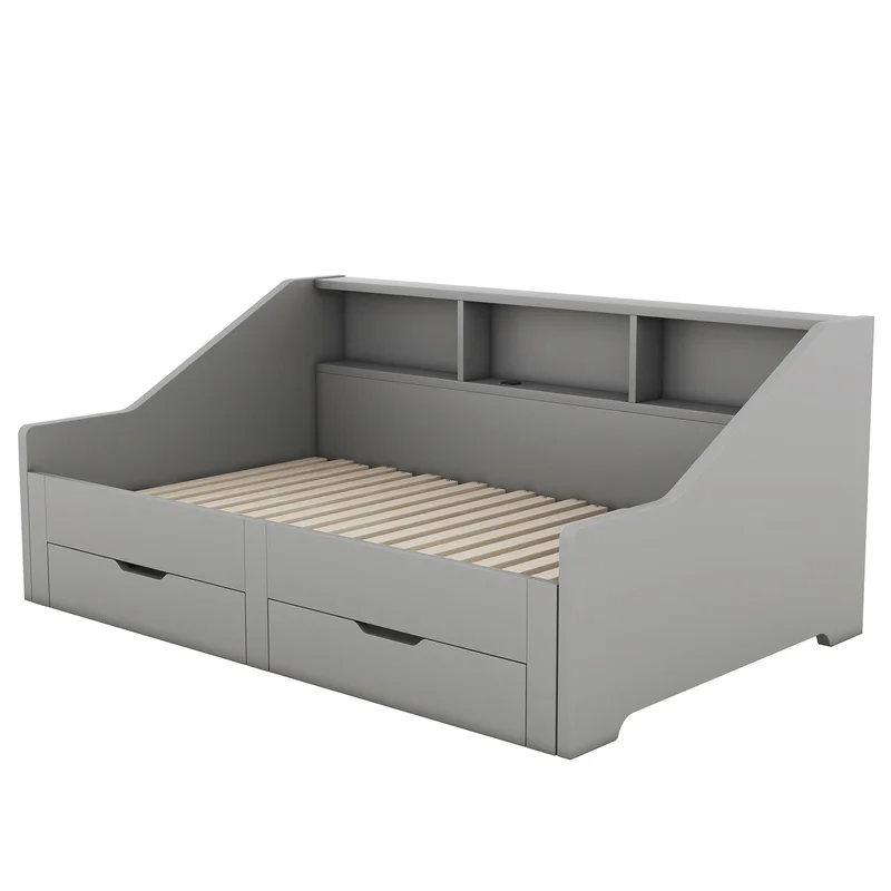Daybed Frame With Storage Bookcases 2 Drawers Charging Station
