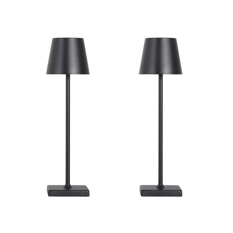 "Eclipse Aura I" Rechargeable LED Metal Accent Lamp (Set of 2) - Black