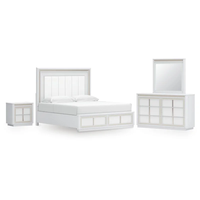 Chalanna California King Upholstered Storage Bed Dresser and Mirror