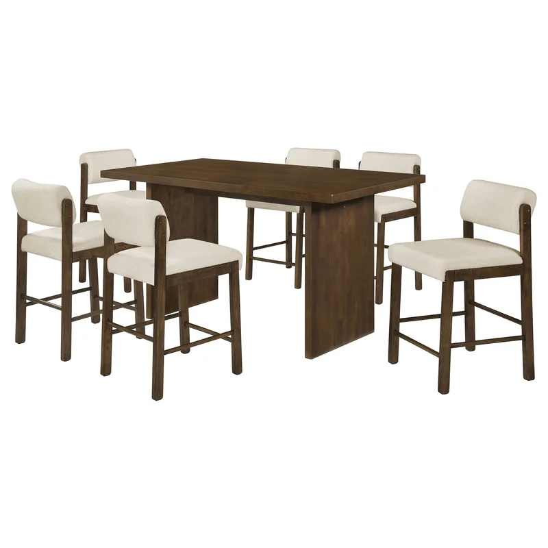 Decker 7-piece 70-inch Rectangular Counter Height Dining Set Cream and Walnut