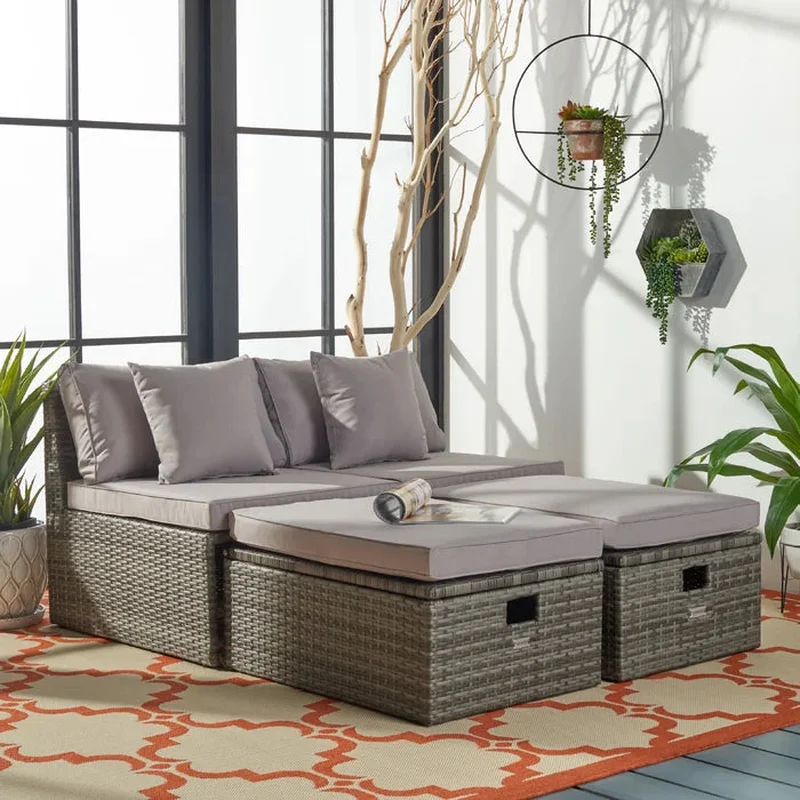 Jannik Pramla Patio Chair with Cushions and Ottoman (Set of 2)