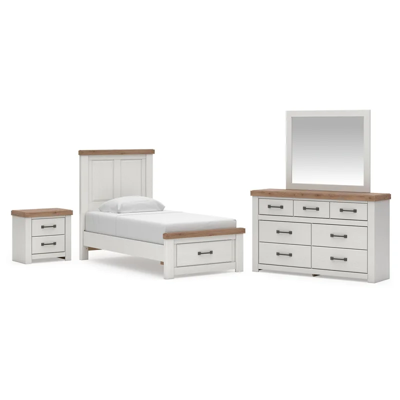 Savonport Twin Panel Storage Bed. Dresser Mirror and Nightstand