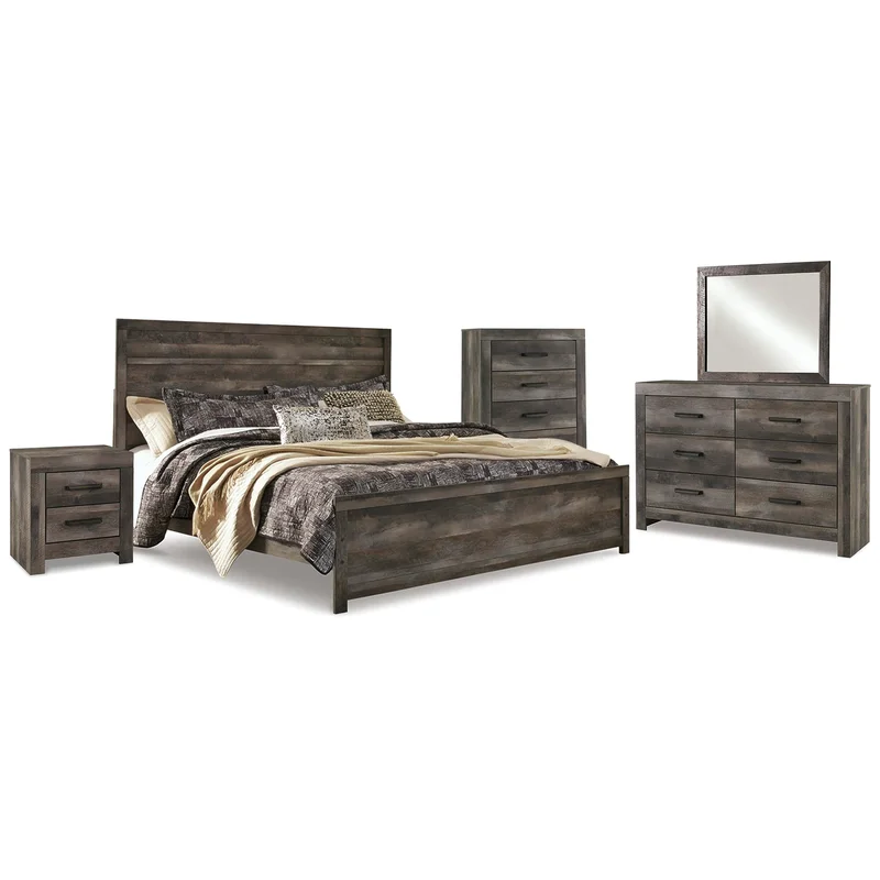 Wynnlow King Panel Bed with Mirrored Dresser Chest and Nightstand