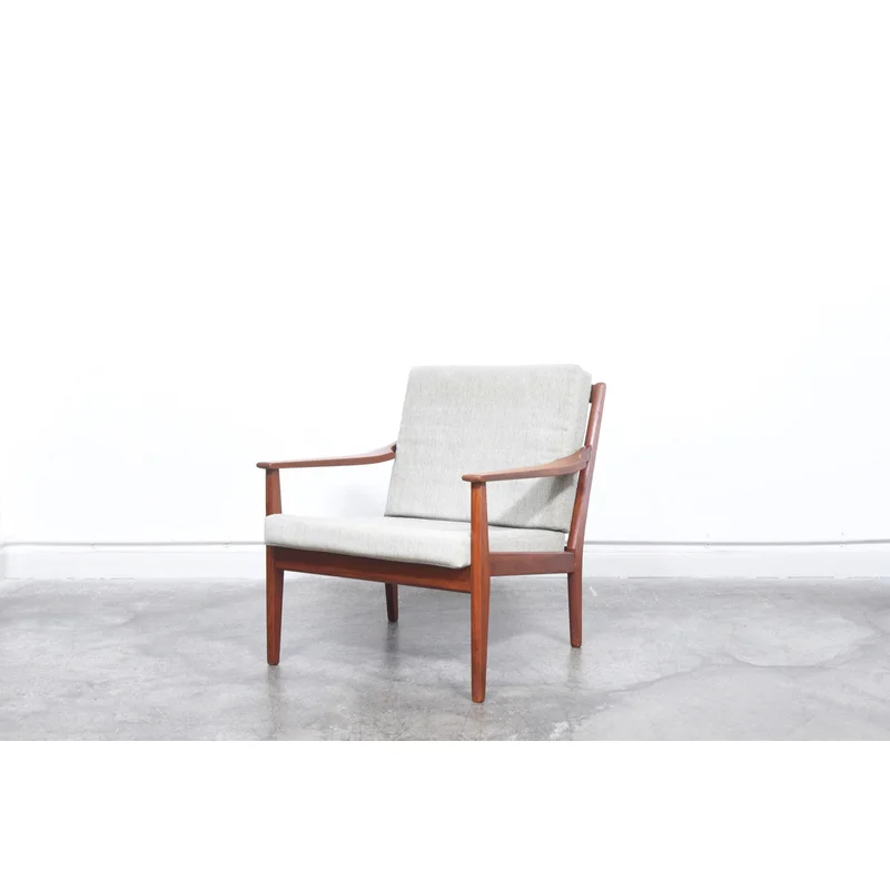 1960s teak lounge chair with grey cushions