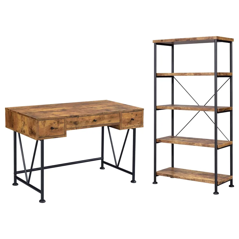 Analiese 2-piece 3-drawer Writing Desk Set Antique Nutmeg and Black | Coaster