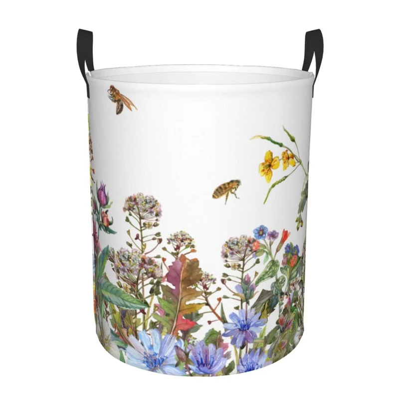 Pevtufa Herbs And Wildflowers Foldable Laundry Basket OrganizerFabric Clothes Toy Storage Basket Nursery Hamper Storage Bin For