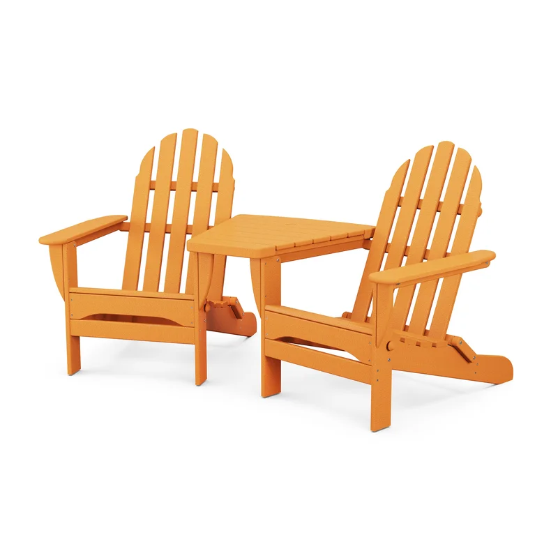 POLYWOOD Classic Folding Adirondacks with Angled Connecting Table in Tangerine