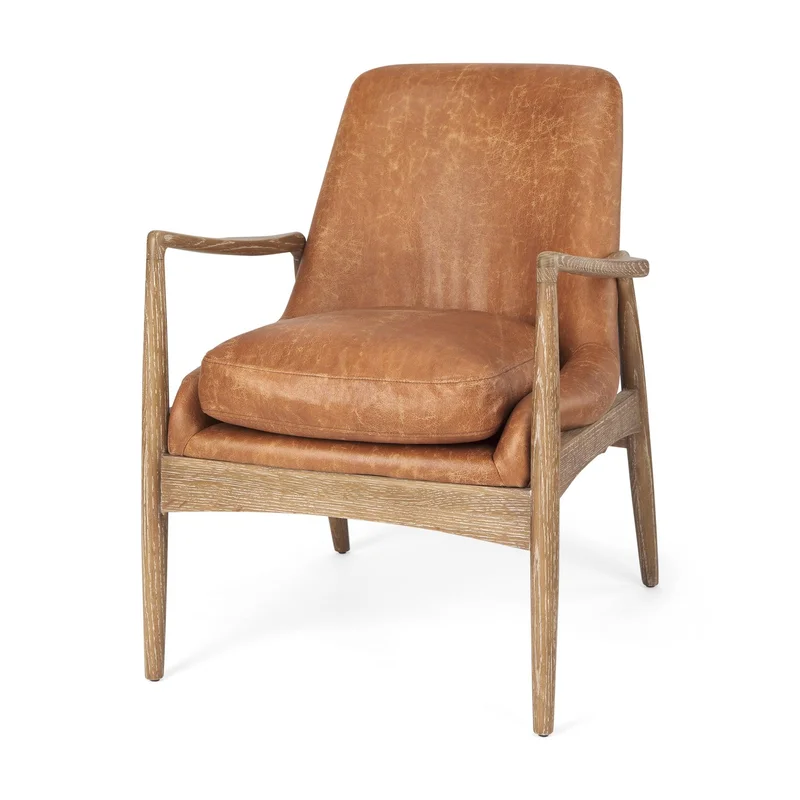 Westan Cognac Faux Leather W/Medium Brown Wood Accent Chair