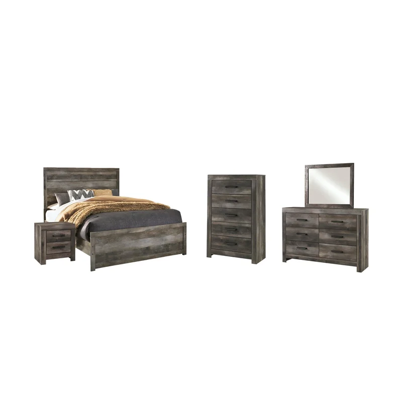 Wynnlow Queen Panel Bed with Mirrored Dresser Chest and Nightstand
