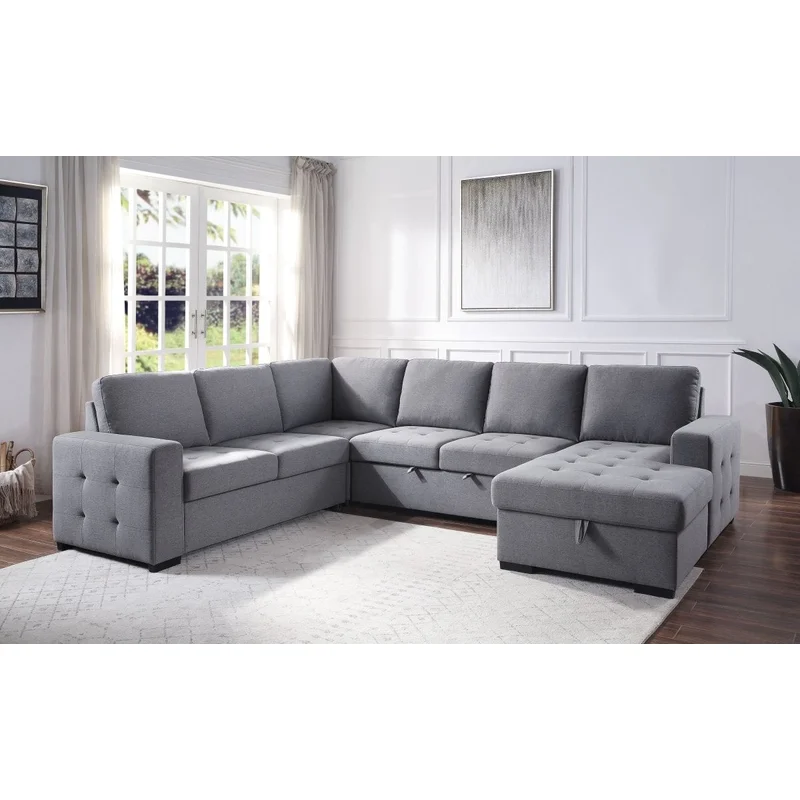 ACME Nardo Storage Sleeper Sectional Sofa Gray Fabric 55545