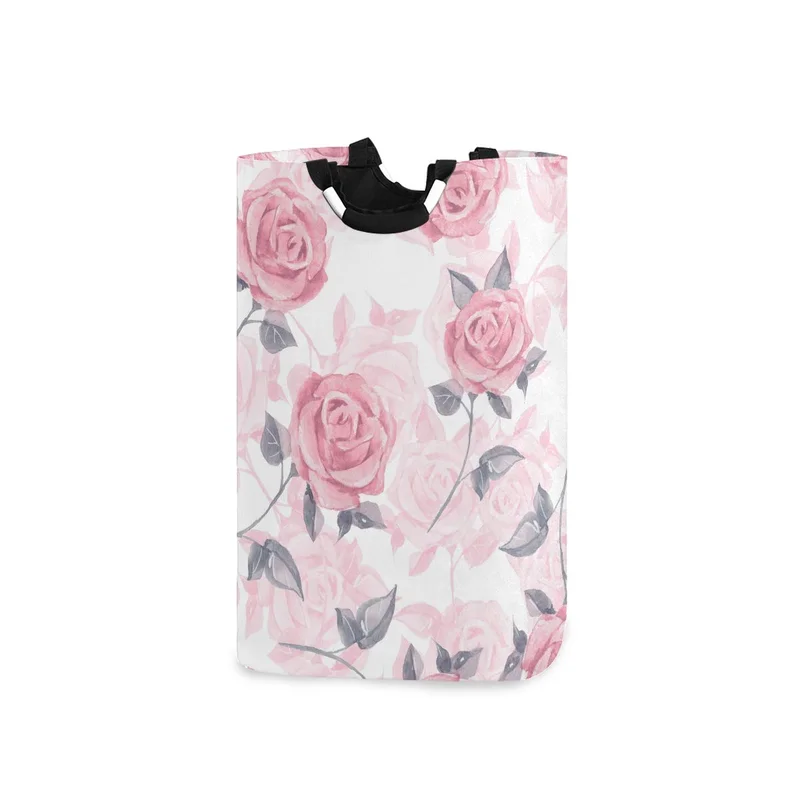 Blueangle Large Pink Roses Laundry Basket Blanket Basket Baby Laundry Hamper Toy Storage Bin 22.7 x 12.6x11