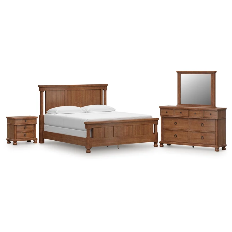 Chadworth California King Poster Bed with Mirrored Dresser and Nightstand