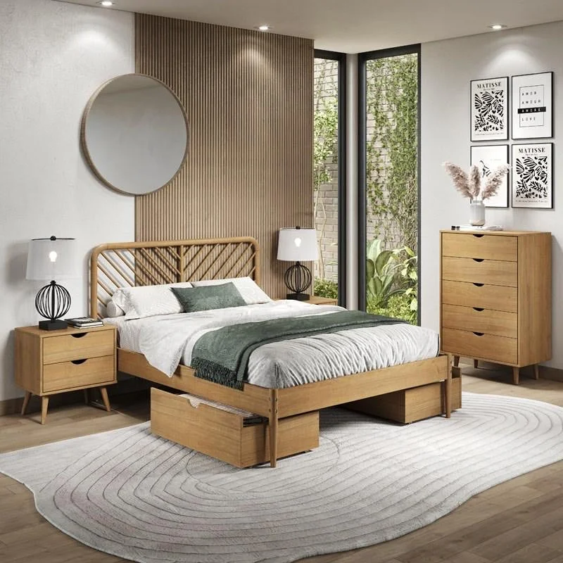 Woven Queen platform bed- Urban oak