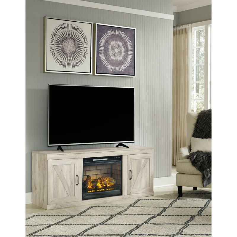 Bellaby - TV Stand With Faux Firebrick Fireplace Insert - Whitewash