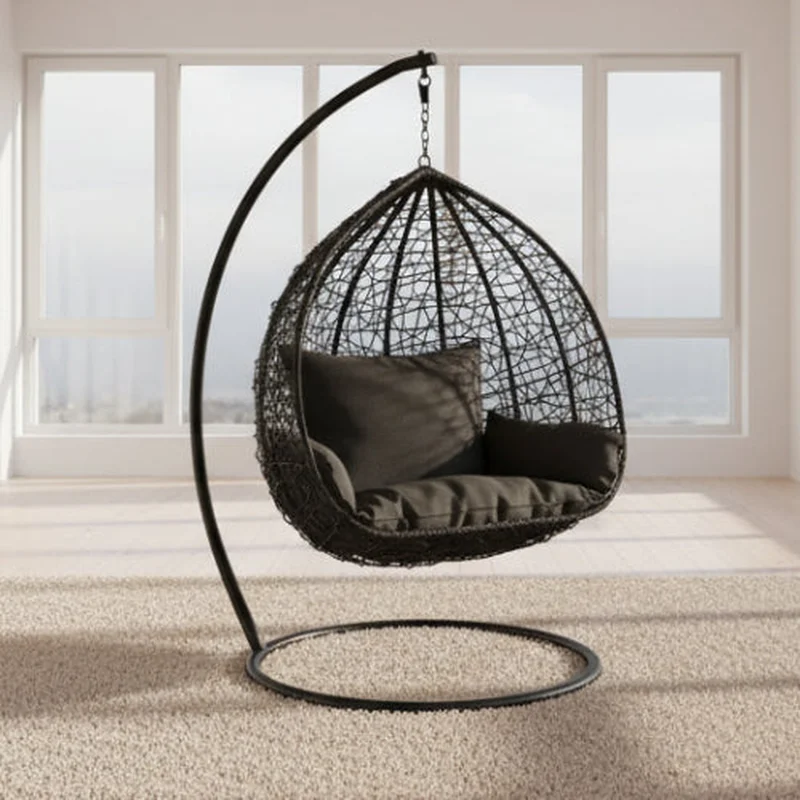 Black Wicker Swing Chair with Cushion