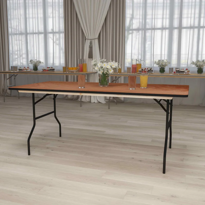 Rectangular Wood Folding Banquet Table w/ Clear Coated Finished Top