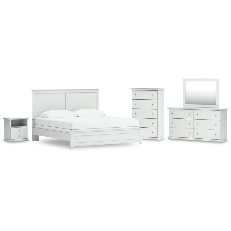 Bostwick Shoals King Panel Bed Dresser Mirror Chest and Nightstand