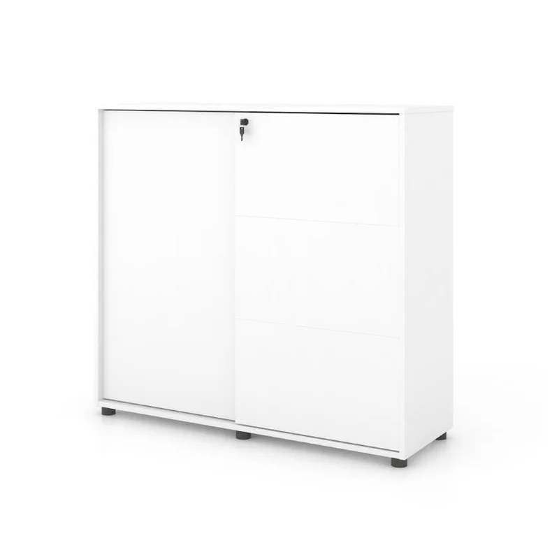 Universal 3-Level Sliding Door Cabinet (White Body)