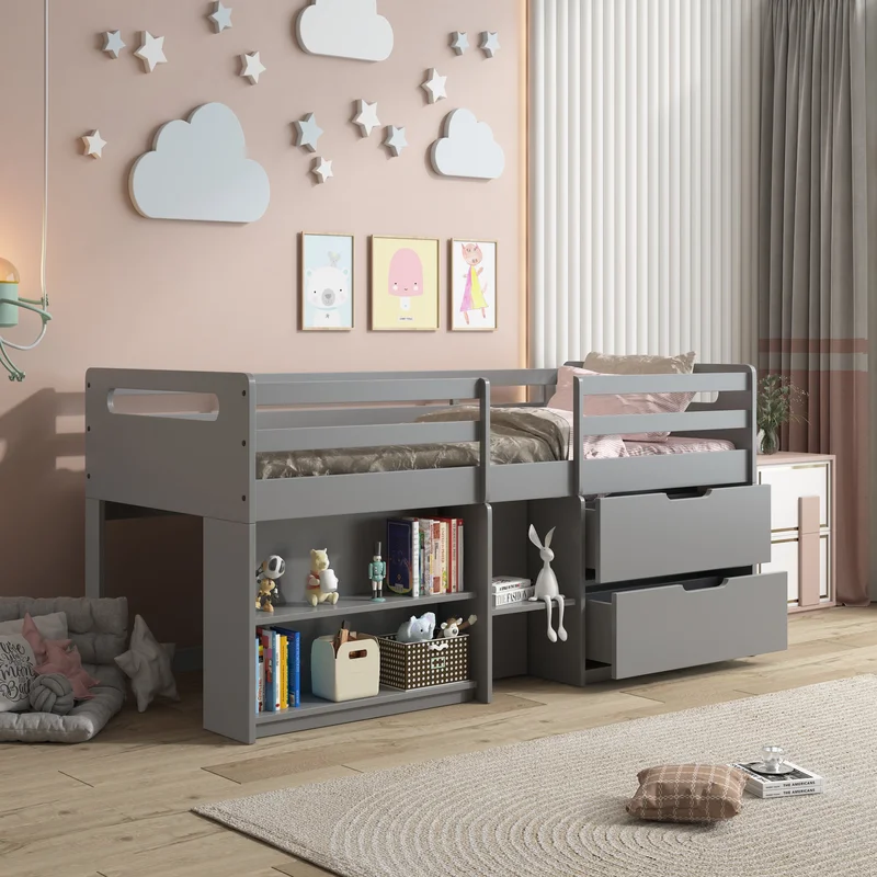 ACME Fabiana Twin Loft Bed w/Storage Gray Finish BD01375