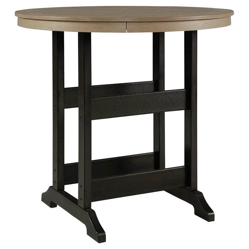 Fairen Trail - Round Bar Table w/Umb OPT - Black / Driftwood