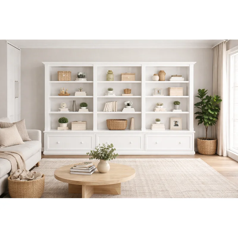 Mudgee (AUSSIE MADE) Bookcase Combo With Pull Out Drawer - (3 SECTIONS) Pigeon Paired - Assorted Colours