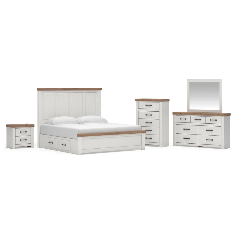 Savonport King Panel Bed with Storage Dresser Mirror Chest and Nightstand