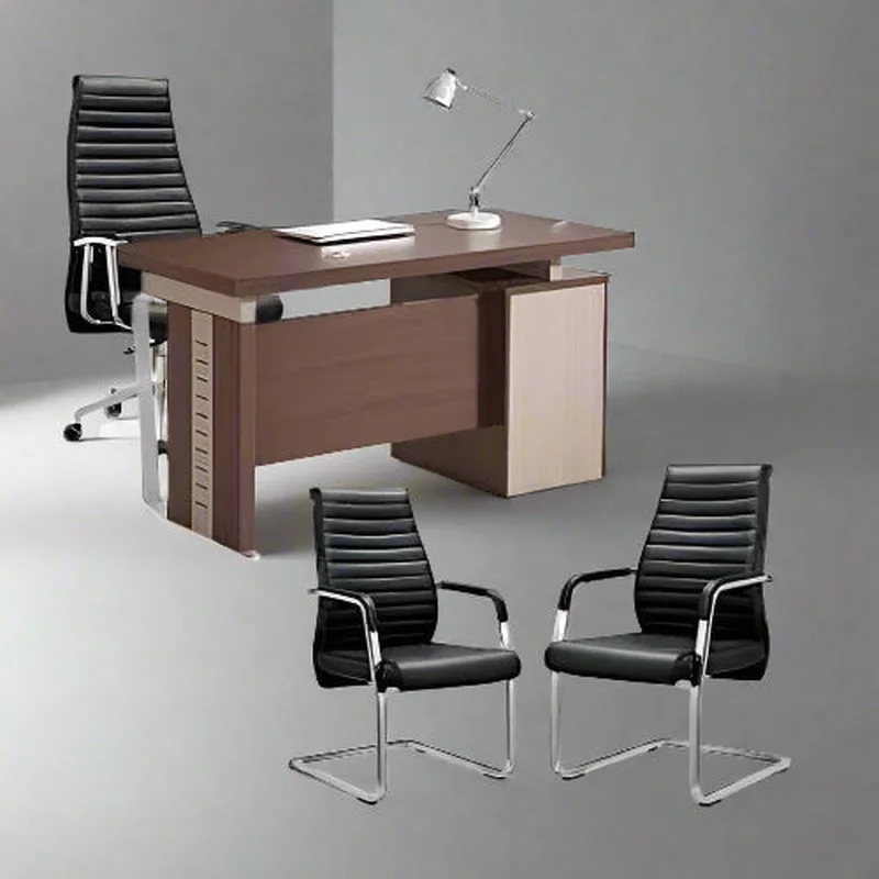 1.2 Metre Office Table and Black Swivel Chair with 2 Visitor Chairs