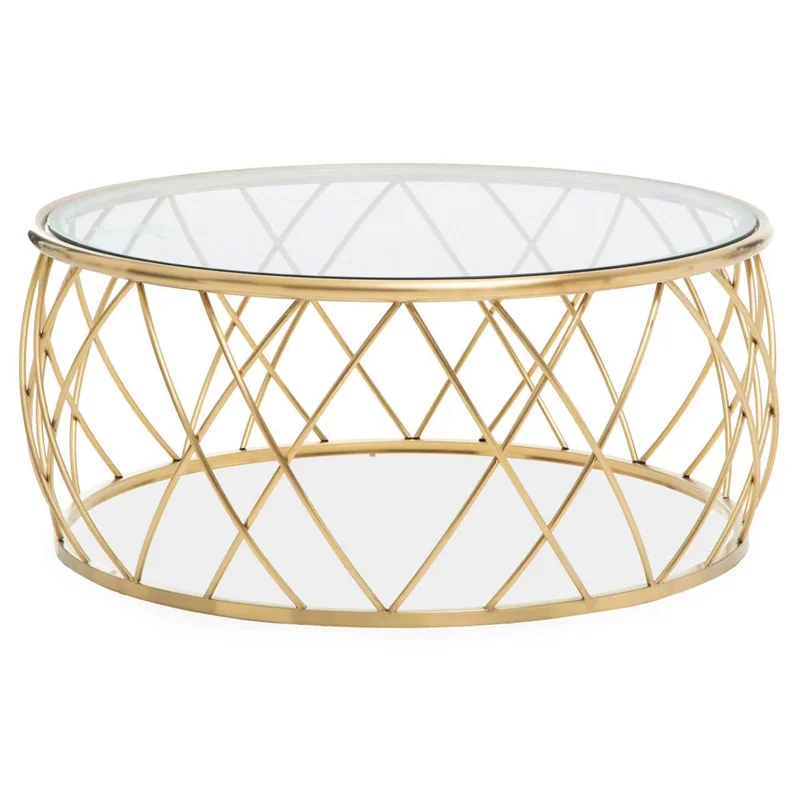 Ackley Gold Round Coffee Table with Clear Glass