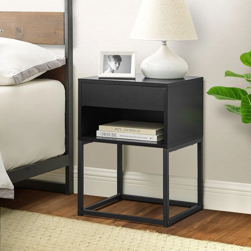 Aibne Metal And Wood Nightstand or End Table for Bedroon or Livingroom