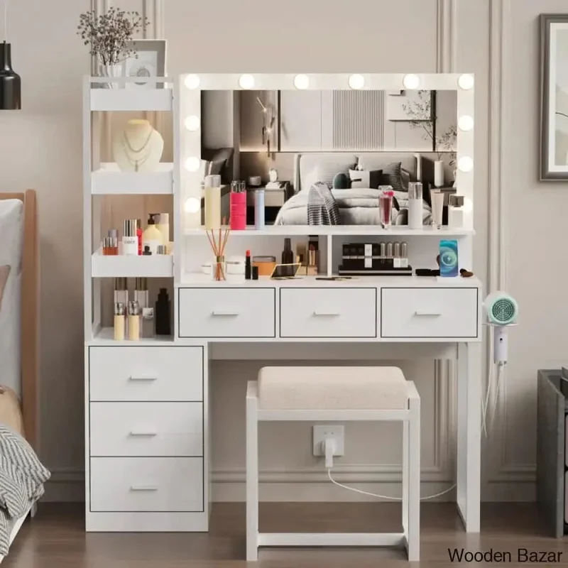Kelila Makeup Vanity Dressing table with Mirror Lights and Charging Station