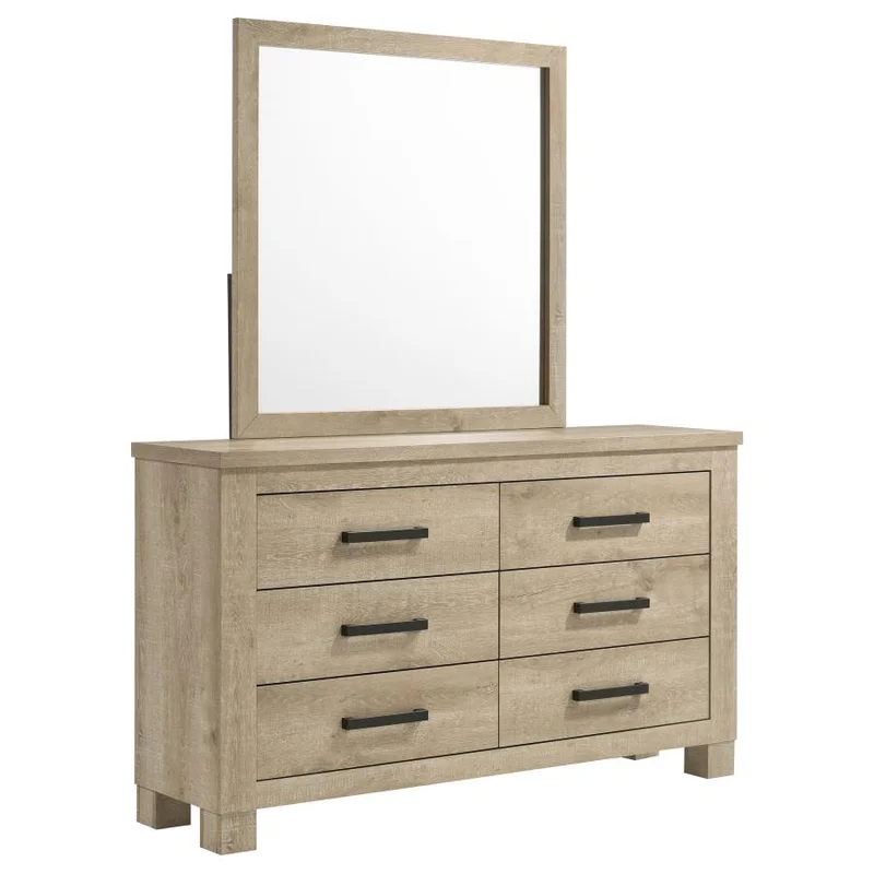 Oakglen 6-Drawer Bedroom Dresser And Mirror Weathered Oak