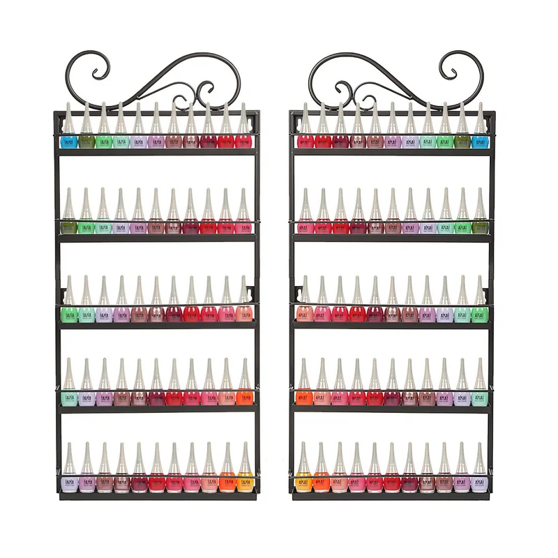 2 Pieces 5-Tier Wall-Mounted Nail Polish Display Rack - Black (rack only)