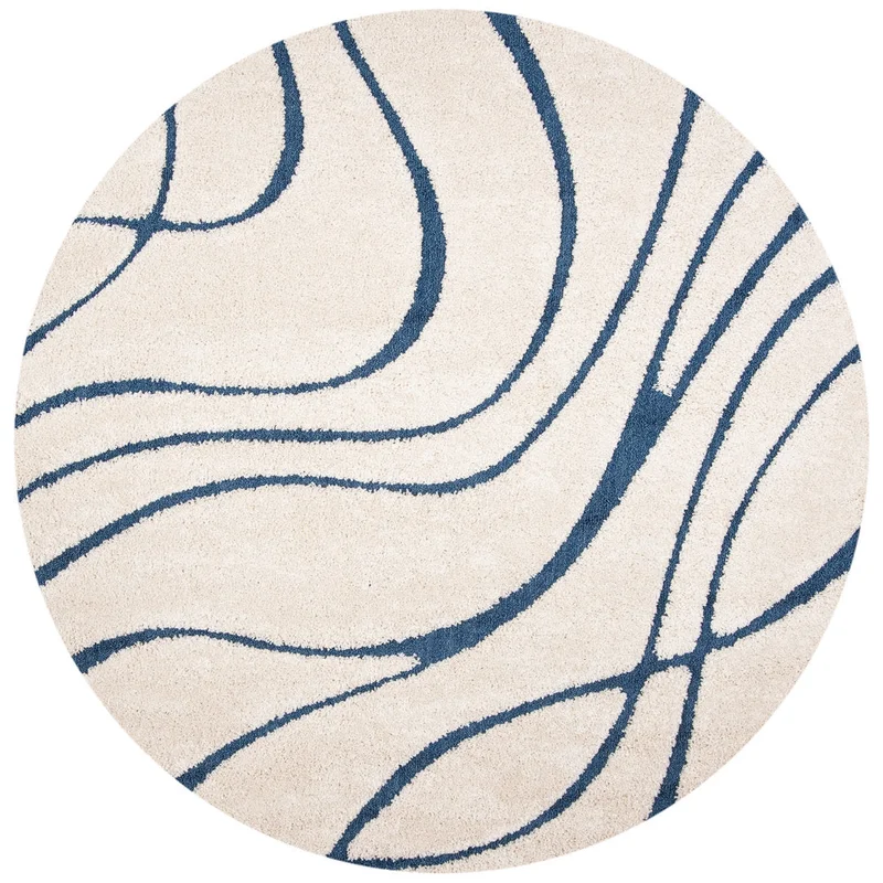 Ashal Abstract Cream/Blue Area Rug Wade Logan Rug Size: Round 5'