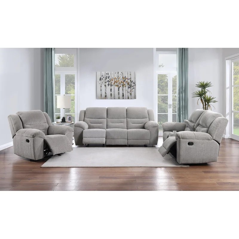 Gilson 3-piece Chenille Upholstered Reclining Sofa Set Grey