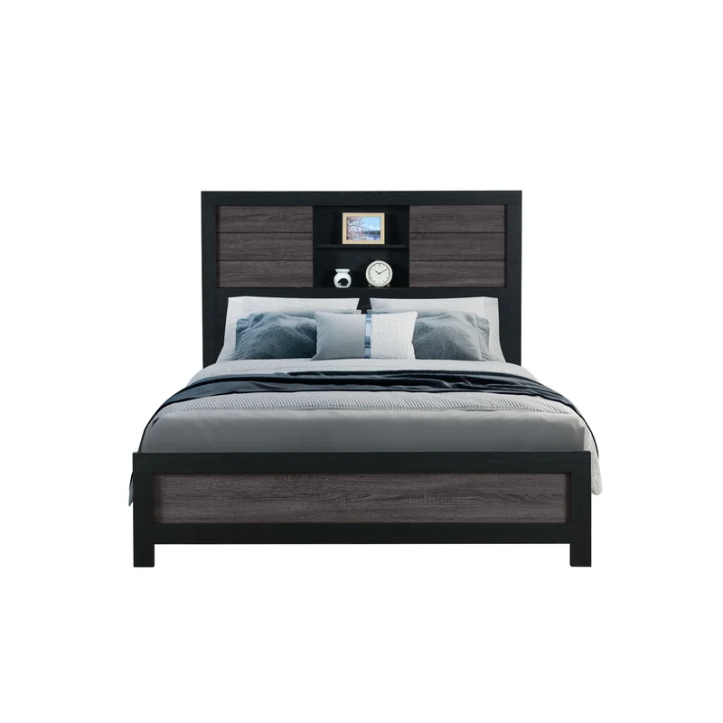 Lisbon - Queen Bookcase Bed - Gray / Black